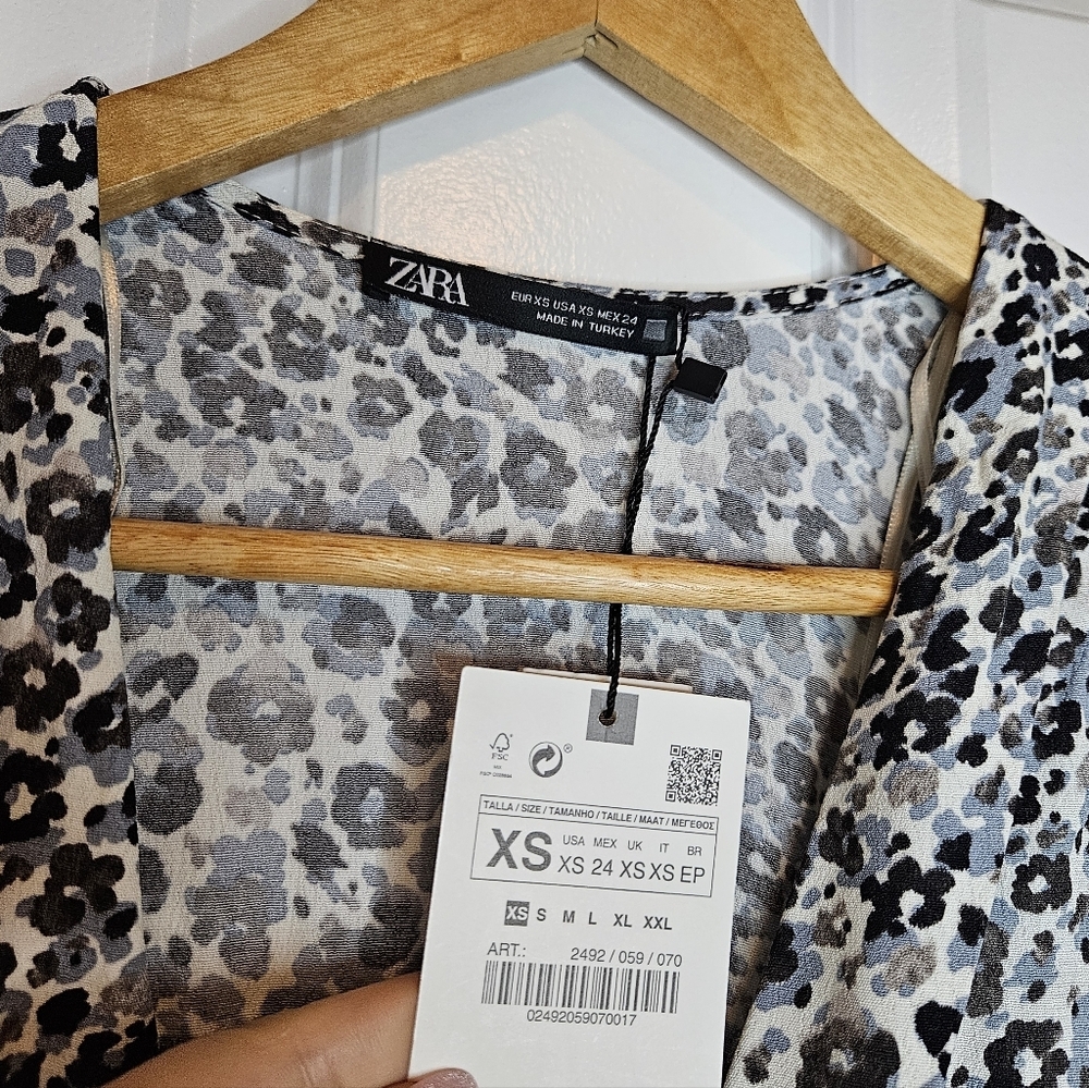 Zara Floral Long Sleeve Deep Plunge Flowy Mini Dress NWT XS - Picture 5 of 8